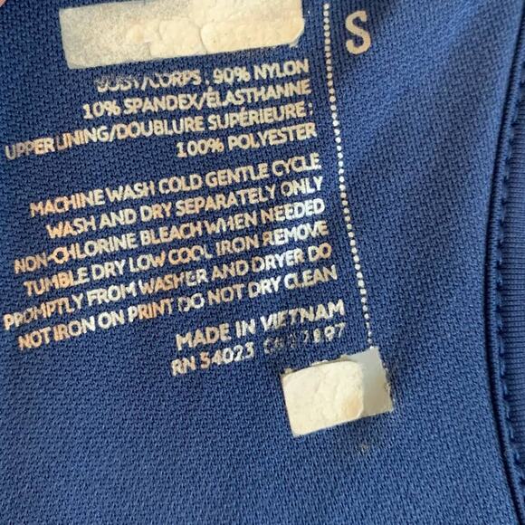 Athleta Navy Blue Racerback Workout Tank Top White Piping S Exercise Yoga - Picture 6 of 8